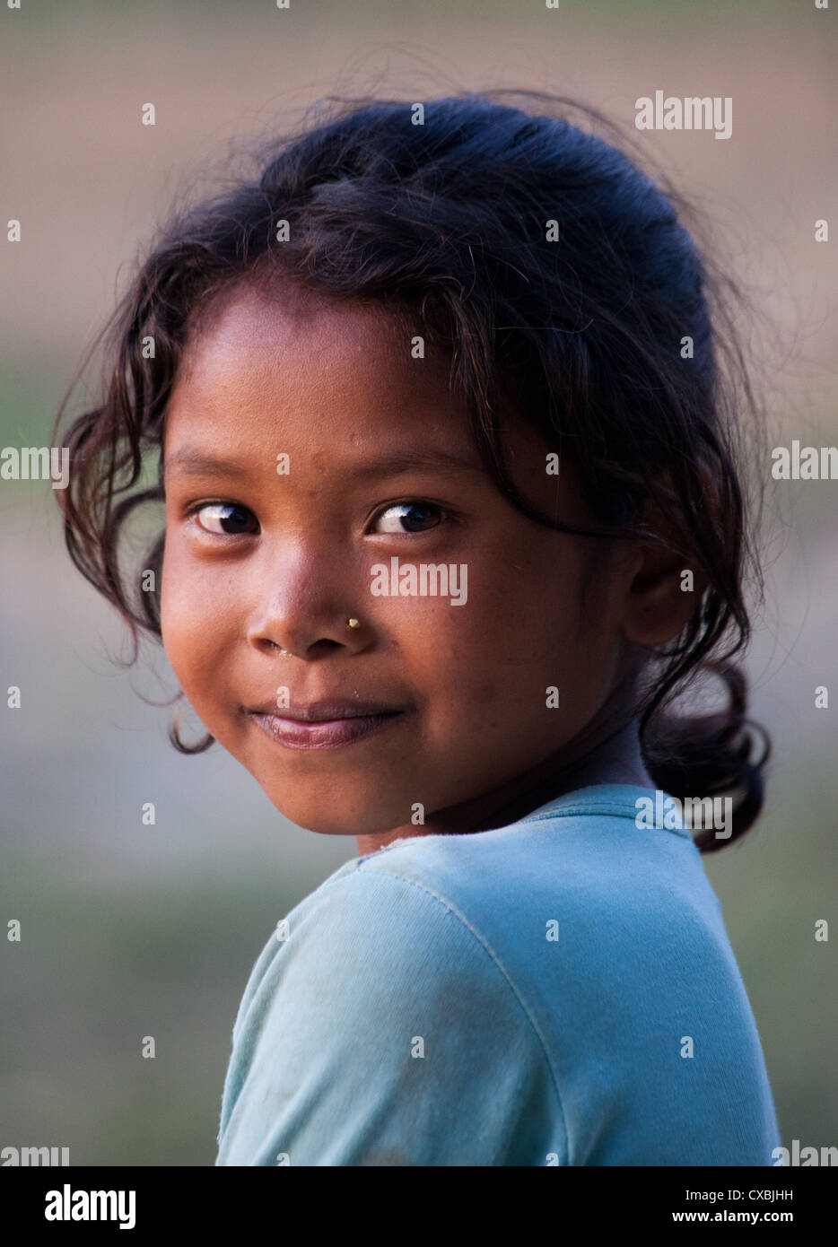 Nepalese girl smiling, Bardia, Nepal Stock Photo