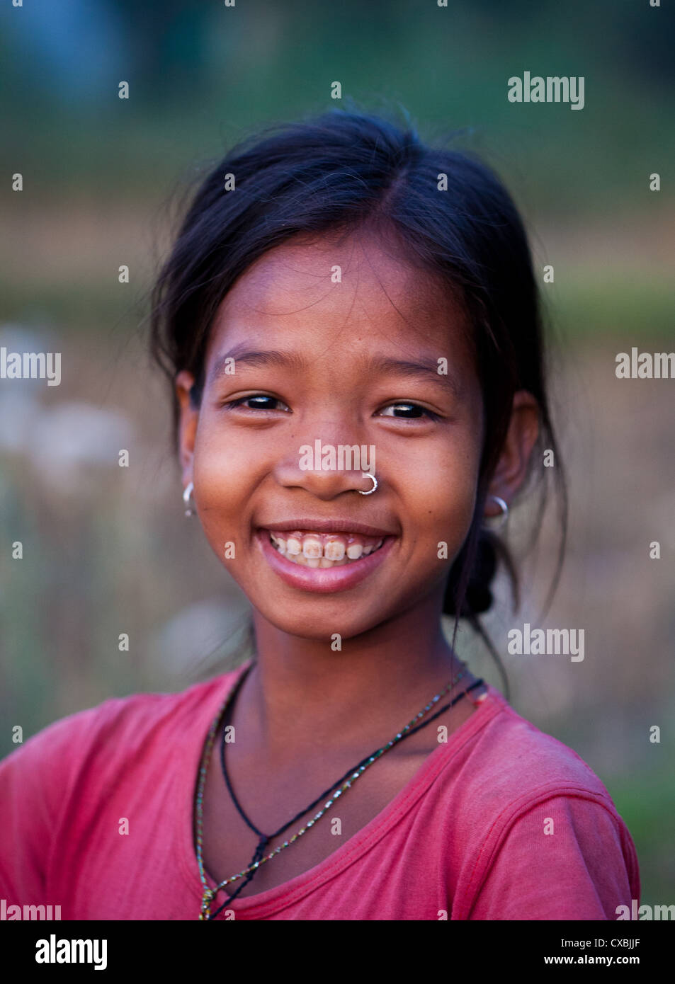 Nepalese girl smiling, Bardia, Nepal Stock Photo
