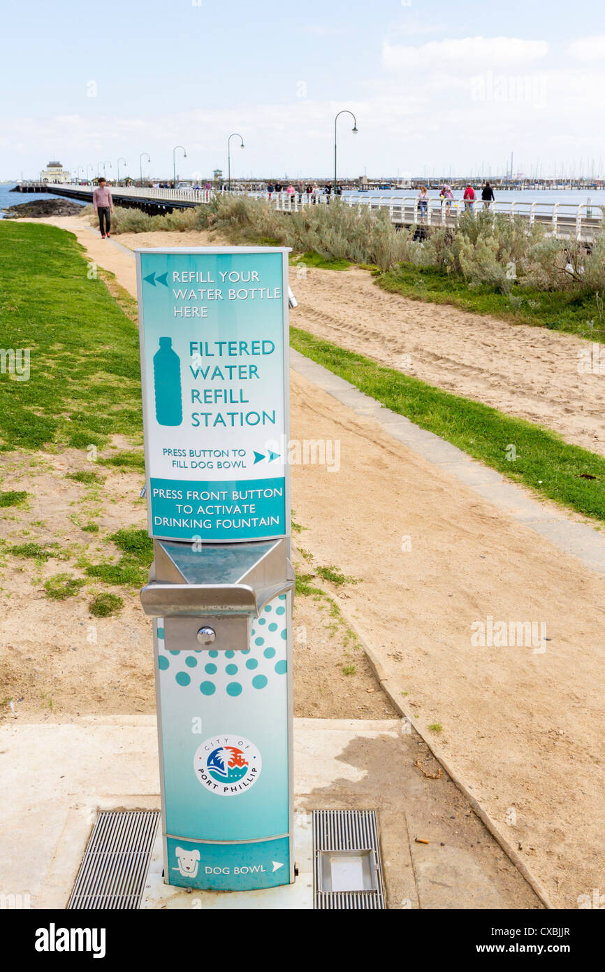 Filtered water refill station at St Kilda Beach, Melbourne Australia
