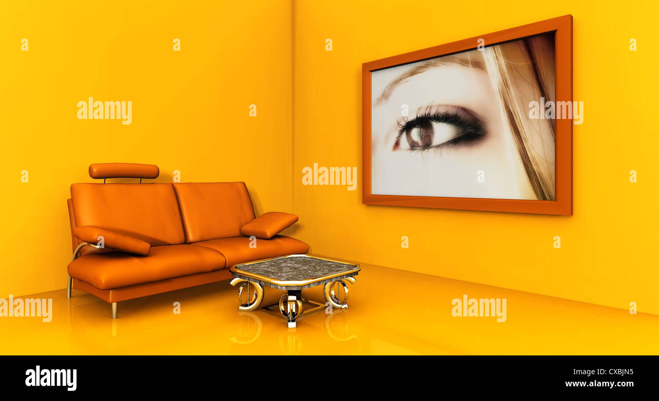 orange room with a sofa Stock Photo - Alamy