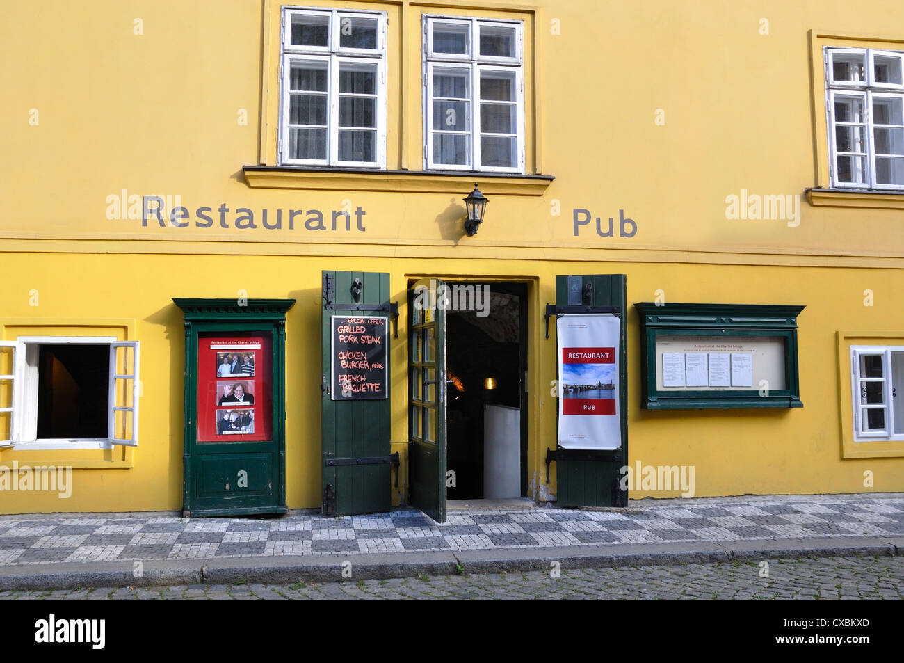 Restaurant and Pub frontage in Prague, Czech Republic Stock Photo