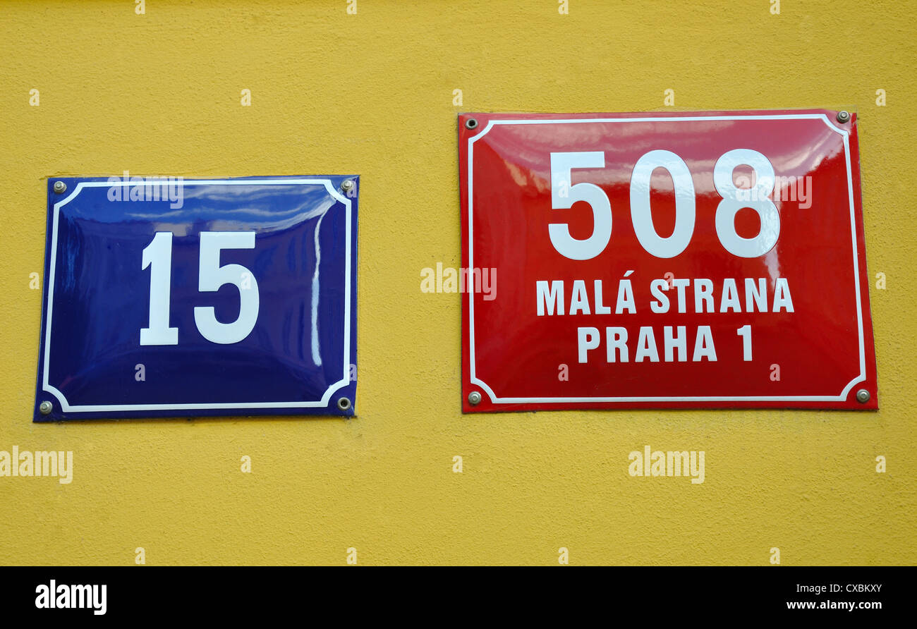 Address plates in Prague, Czech Republic Stock Photo Alamy