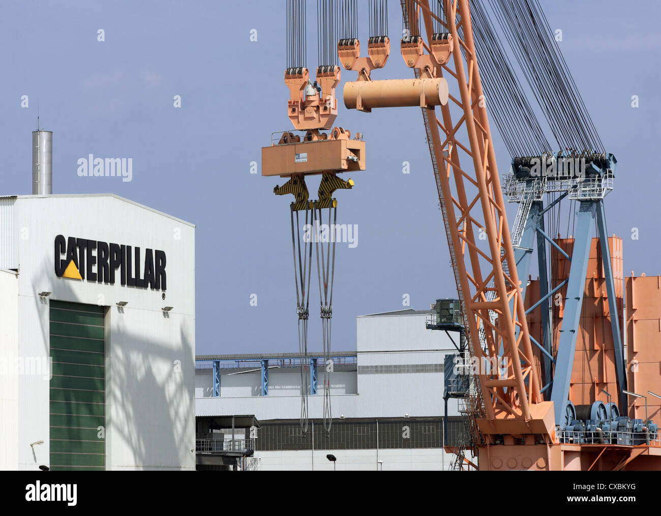 Warnemuende, detail of a Verladekrans the port of Aker Warnow Werft Stock Photo