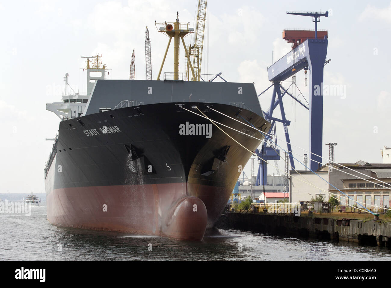 Warnemuende container ship in the port of Wismar Aker Warnow Werft ...