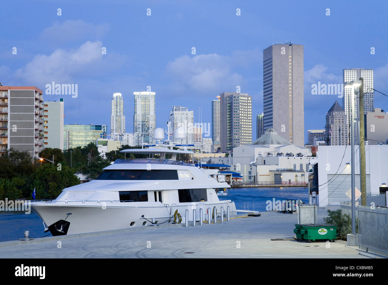 Miami River and skyline, Miami, Florida, United States of America, North America Stock Photo