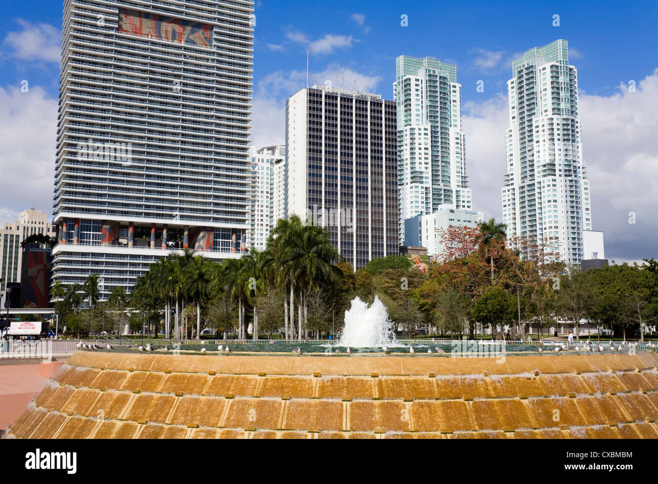 Fountain in Bayfront Park, Miami, Florida, United States of America, North America Stock Photo