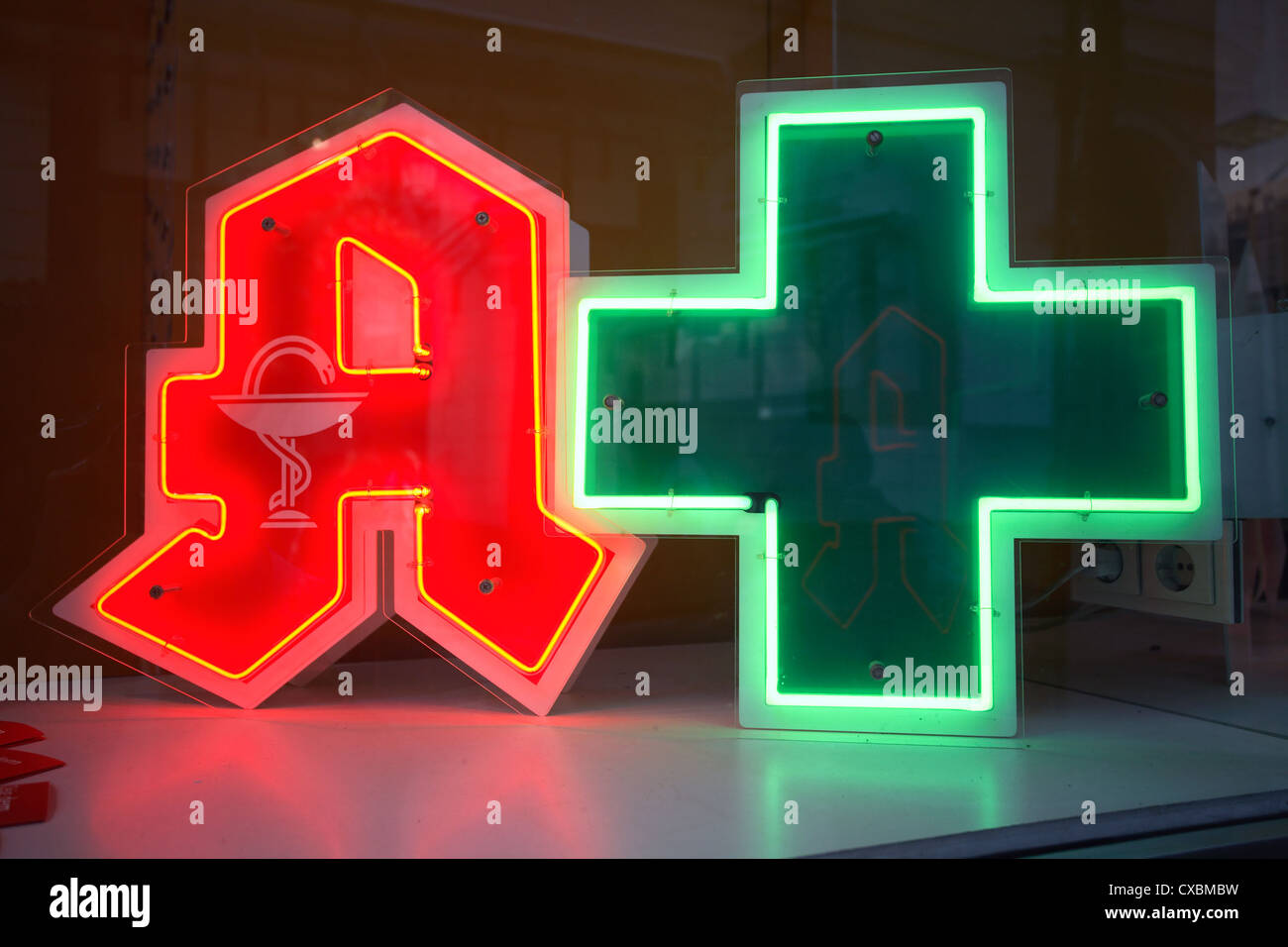 Symbol photo, luminous pharmacy logos Stock Photo