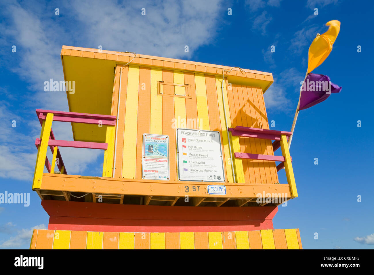 Lifeguard tower on South Beach, City of Miami Beach, Florida, United States of America, North America Stock Photo