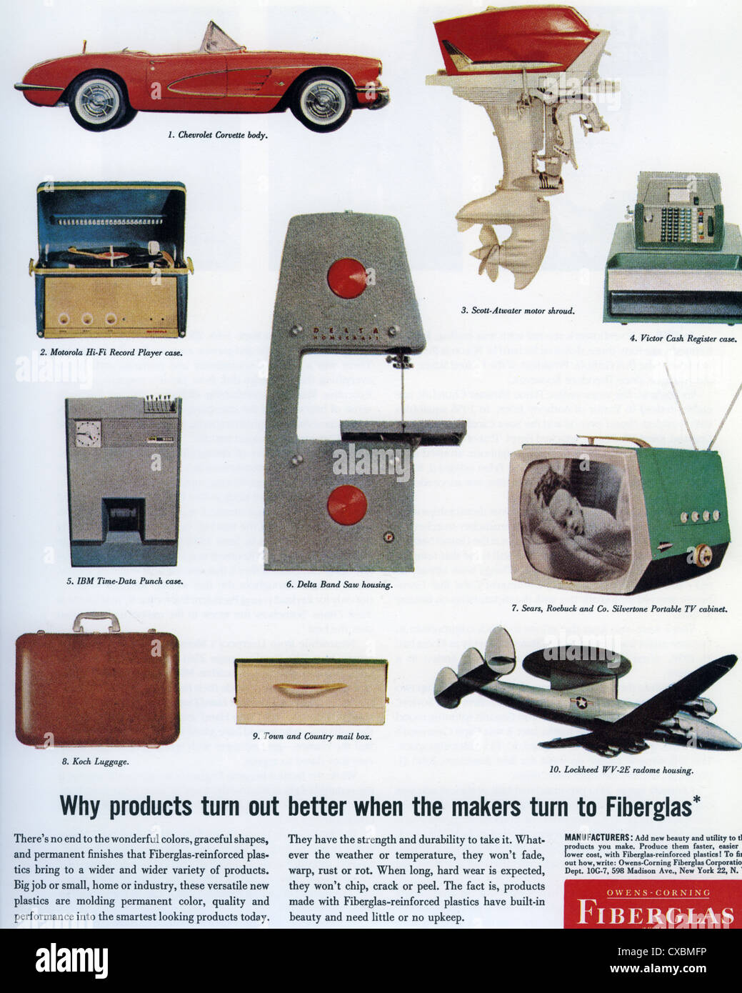 FIBERGLASS advert about 1955 Stock Photo