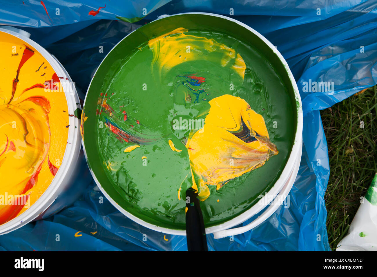 Paint buckets with colors Stock Photo Alamy