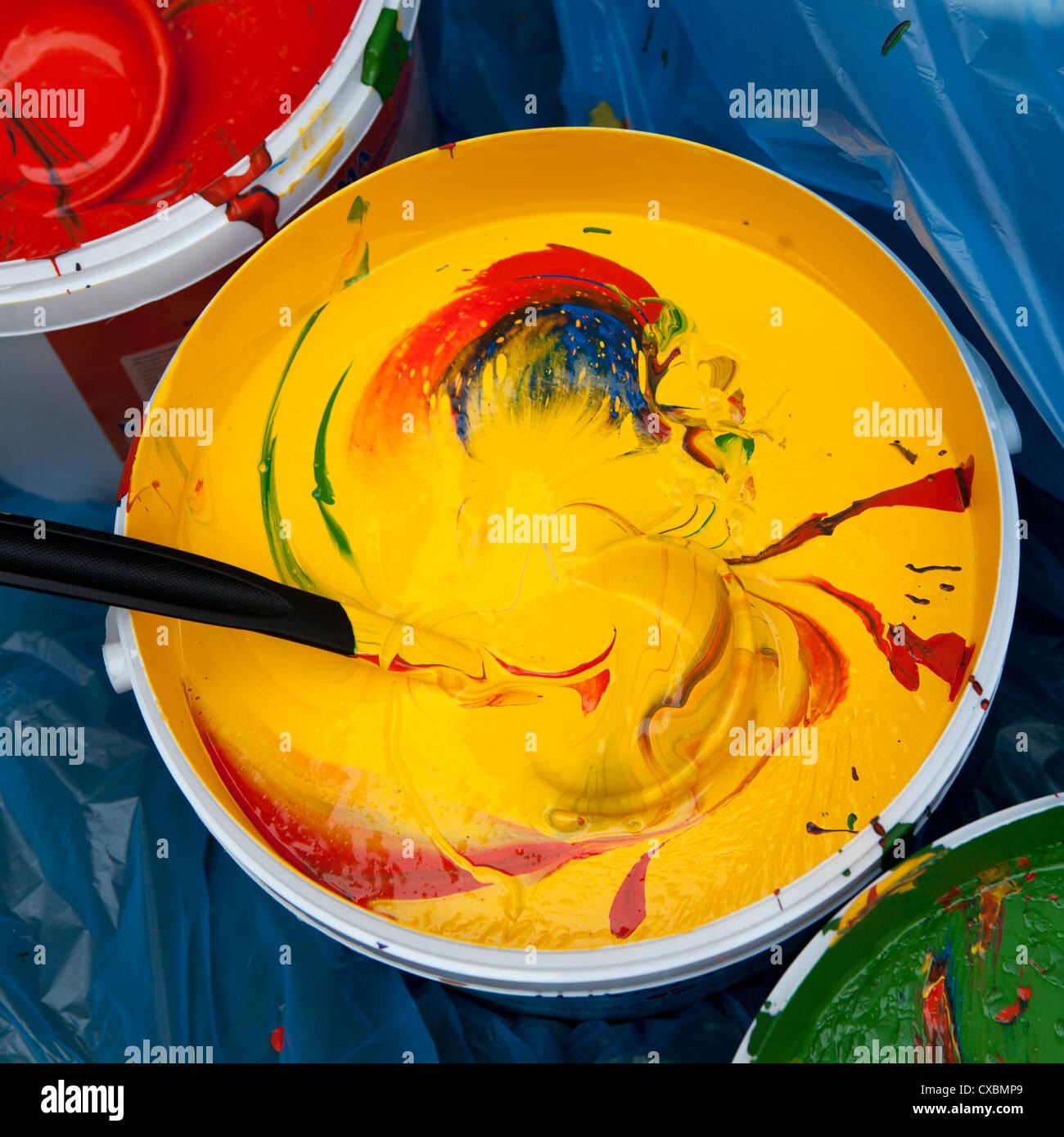 Paint buckets with colors Stock Photo Alamy