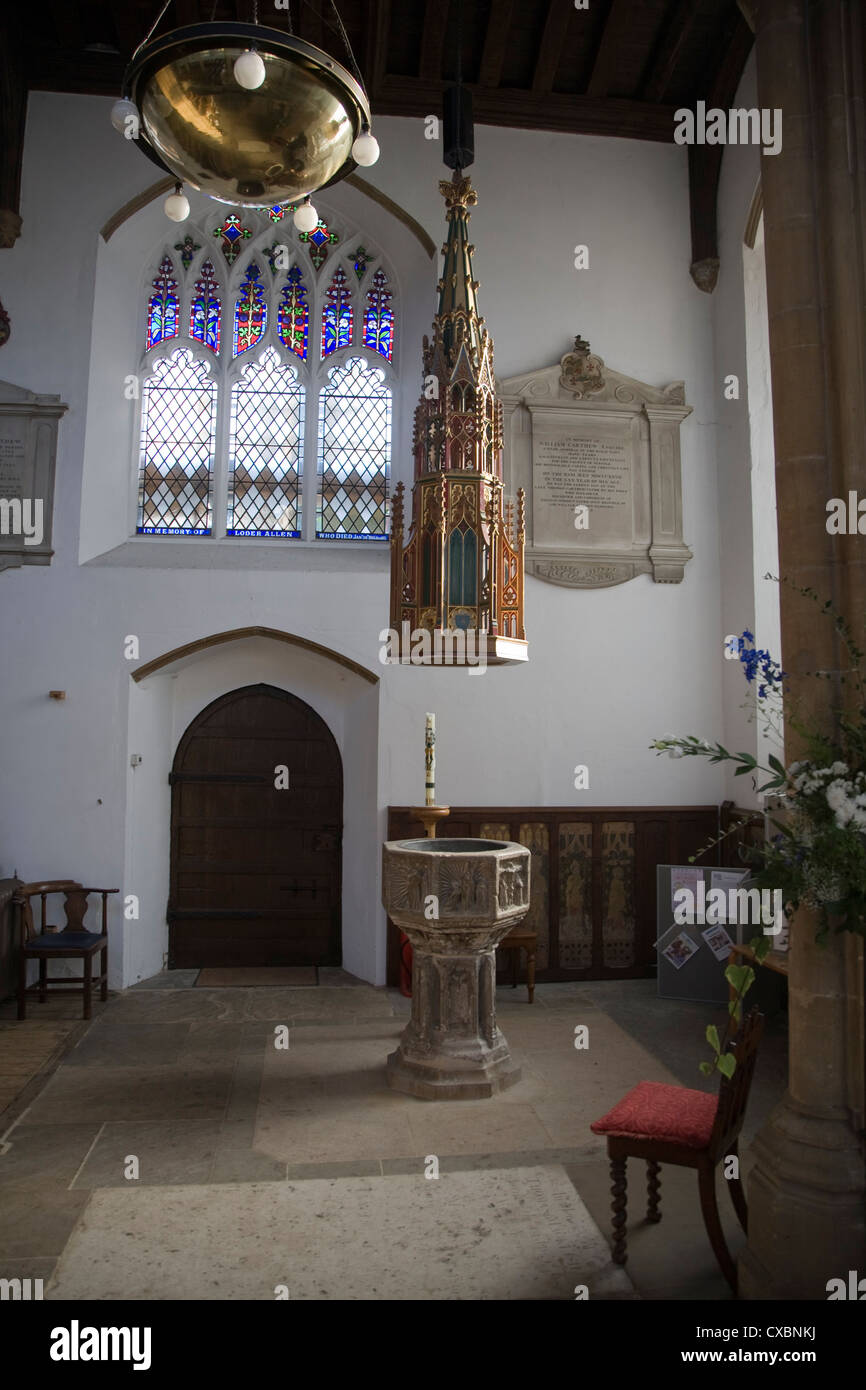 Ornate baptism font St Mary's church Woodbridge Suffolk England Stock Photo