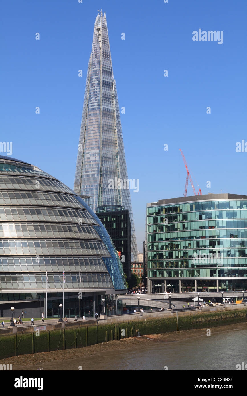 South Bank with City Hall, Shard London Bridge and More London buildings, London, England, United Kingdom, Europe Stock Photo