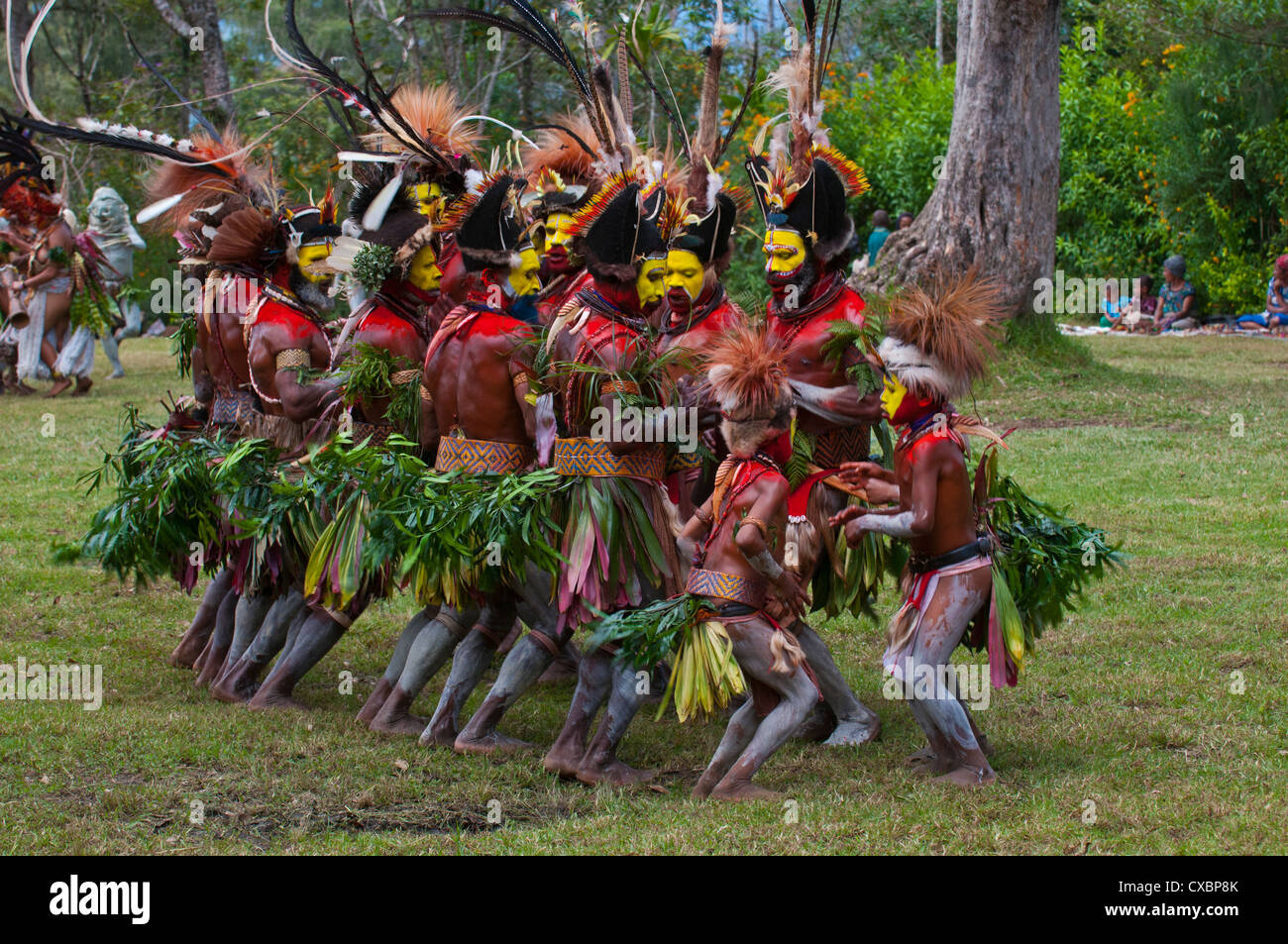 Colourful dressed and face painted local tribes celebrating the traditional Sing Sing in Paya, Papua New Guinea, Melanesia Stock Photo
