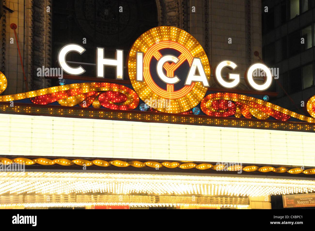 CHICAGO THEATRE MARQUEE,STATE STREET,CHICAGO,ILLINOIS,USA Stock Photo