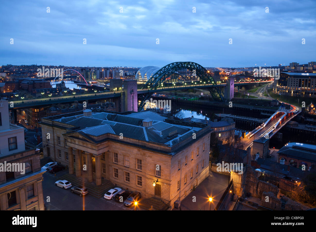 View of the Newcastle Gateshead Quayside from the Castle Stock Photo