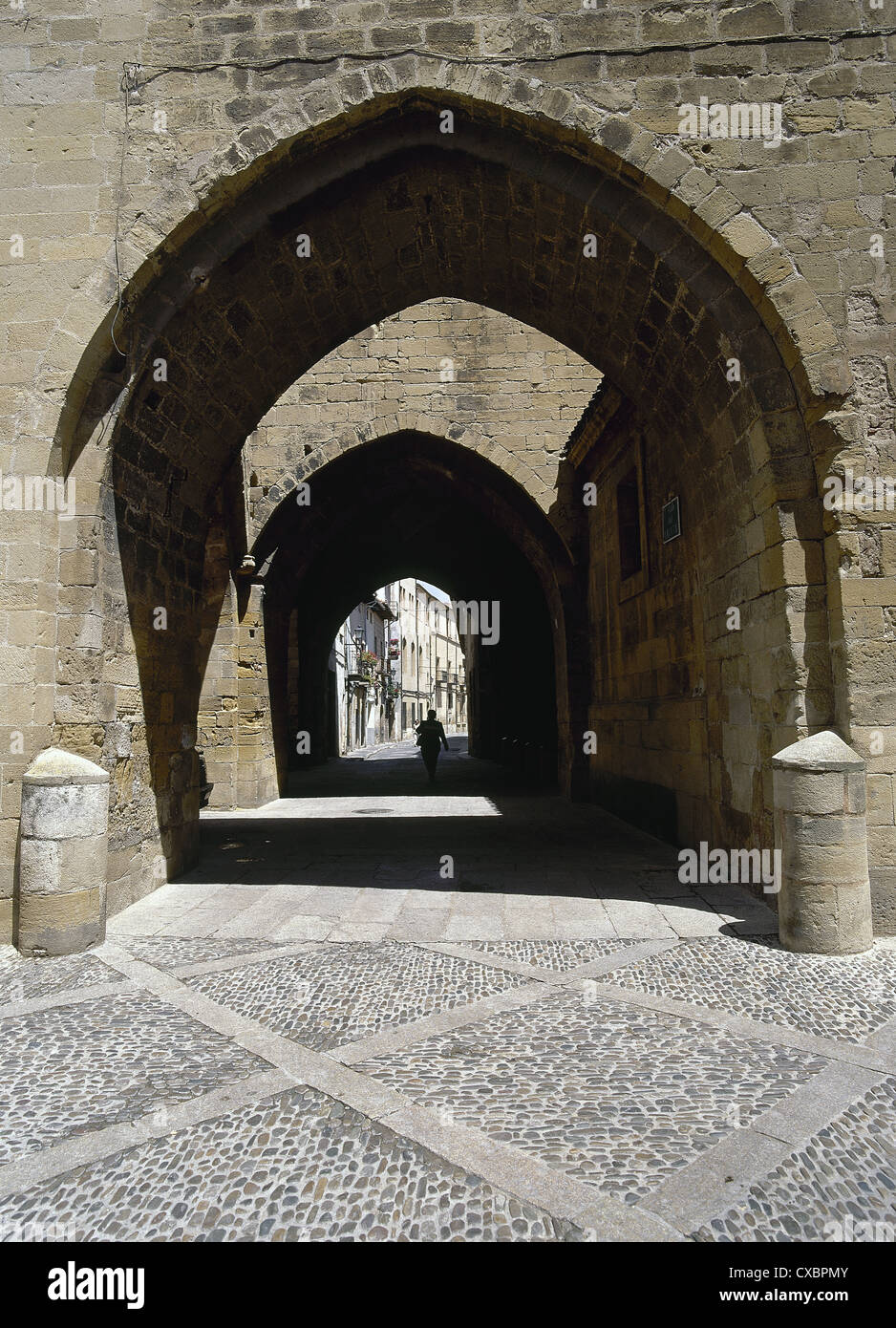 Spain. La Rioja. Santo Domingo de La Calzada. Christ Street. Stone arches. Stock Photo