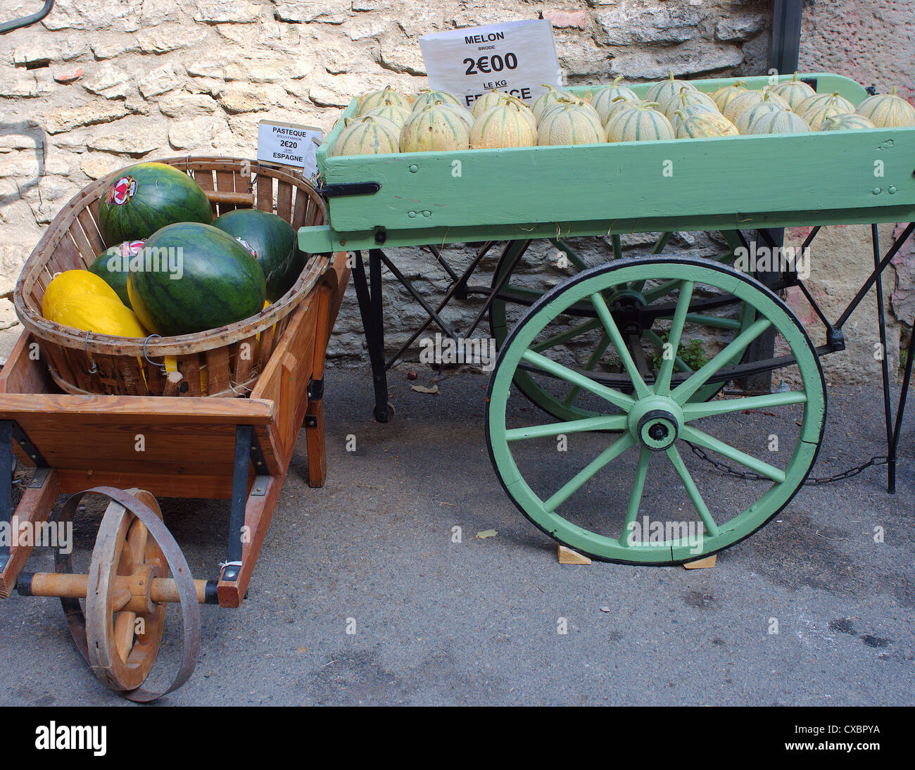 Melons displayed for sale Bonnieux Provence France Stock Photo Alamy