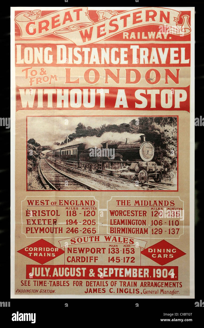 Vintage Great Western Railways Publicity poster promoting long distance travel Stock Photo