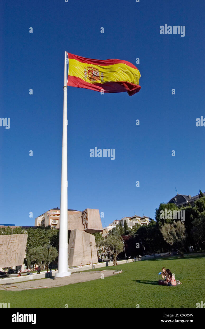 Spanish flag in the Plaza Colon Madrid Spain Stock Photo