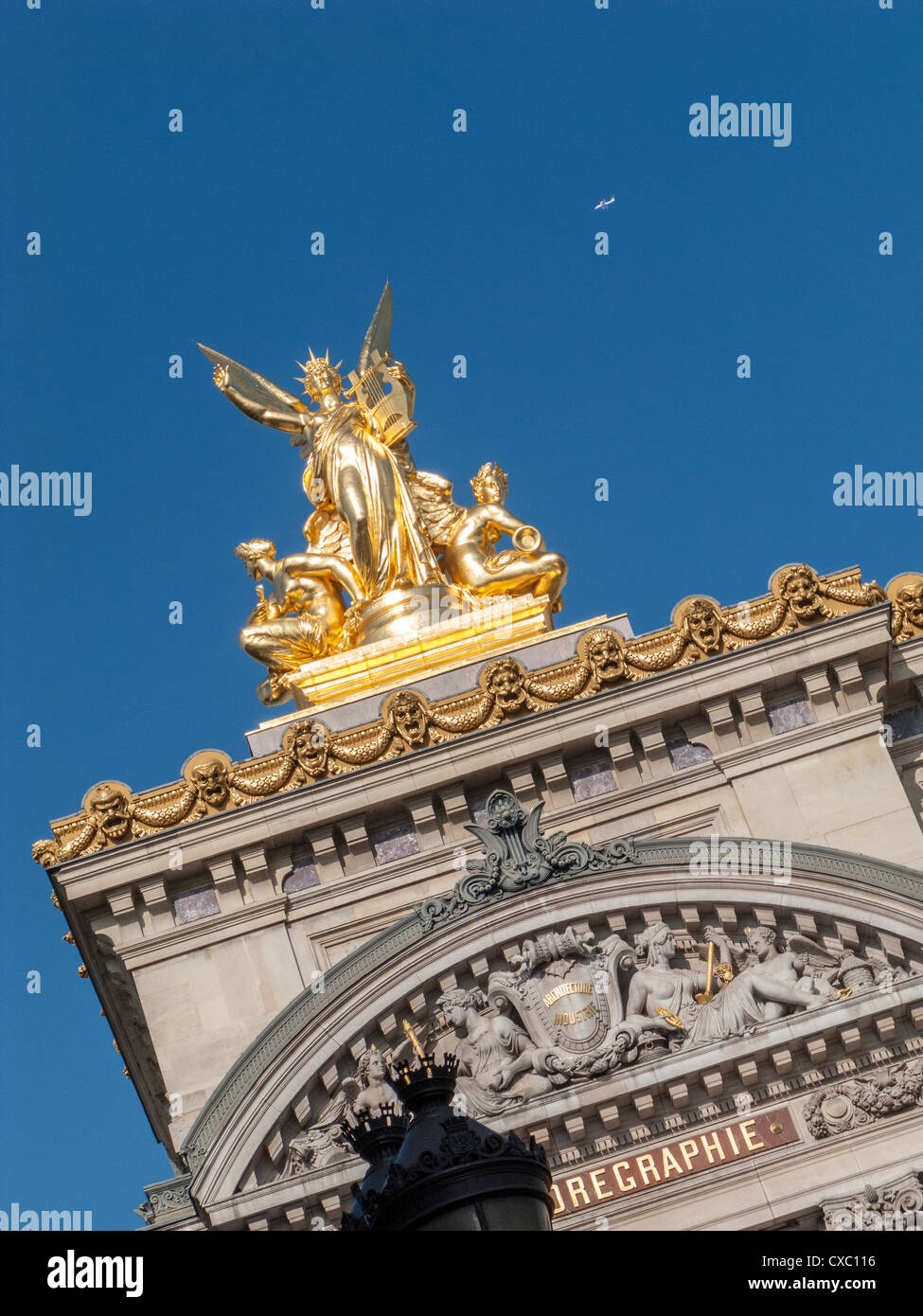 STATUE  OF MUSIC AND MUSICIANS ON PARIS OPERA ROOF ,PARIS FRANCE. Stock Photo