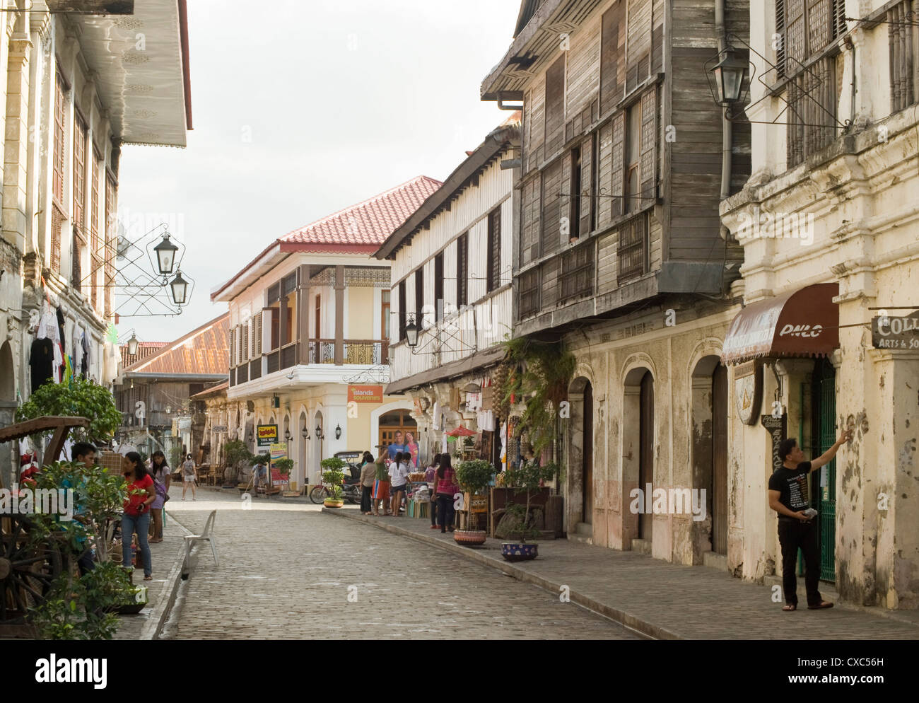 Crisologo Street, Vigan, UNESCO World Heritage Site, Ilocos Sur, Philippines, Southeast Asia, Asia Stock Photo