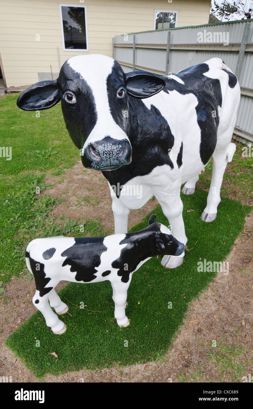 Lifesize Friesian dairy cows can be found throughout the country town