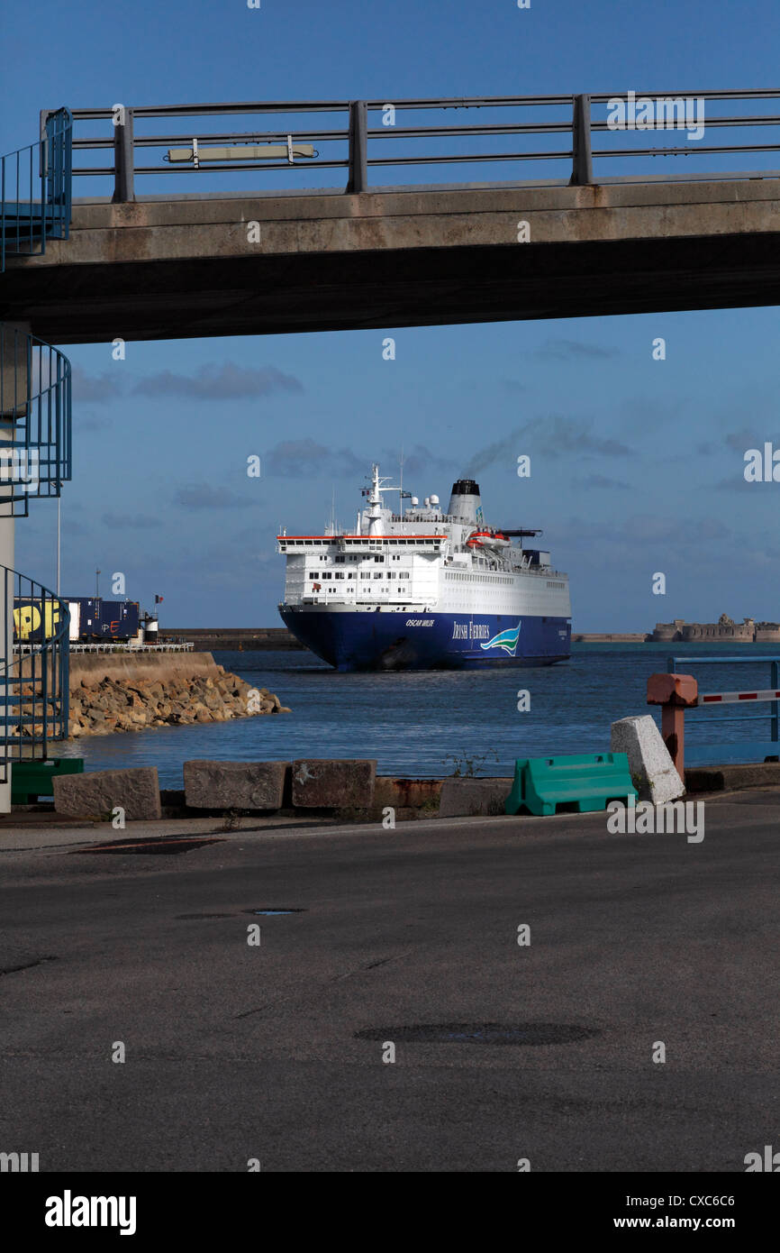 Irish Ferries ferry Oscar Wilde arriving in Cherbourg, France Stock