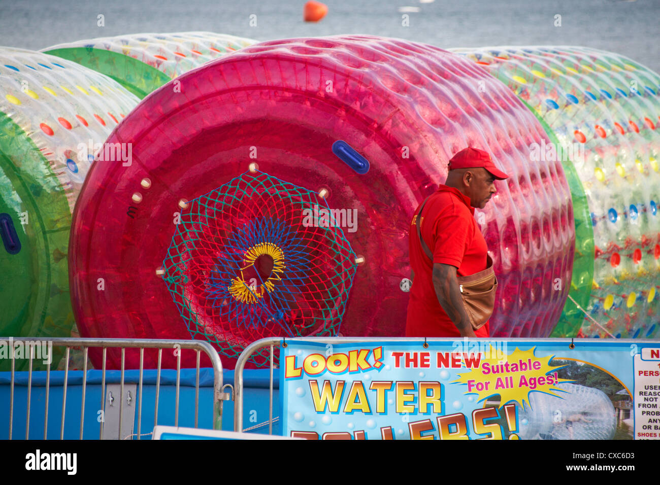 look the new water rollers at Bournemouth beach in August Stock Photo