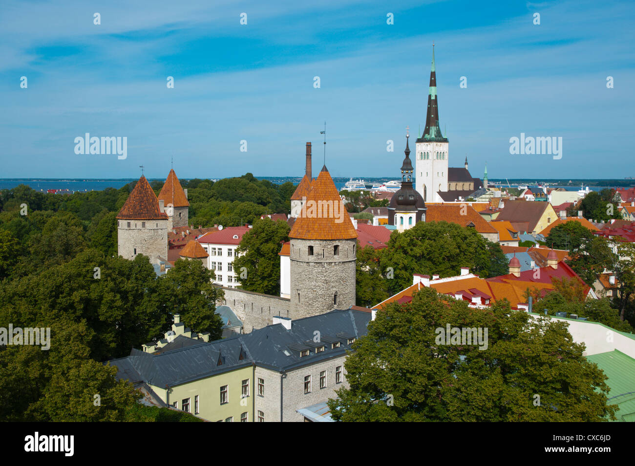 View of Vanalinn the old town with Oleviste kirik the St Olav's church Tallinn Estonia Europe Stock Photo