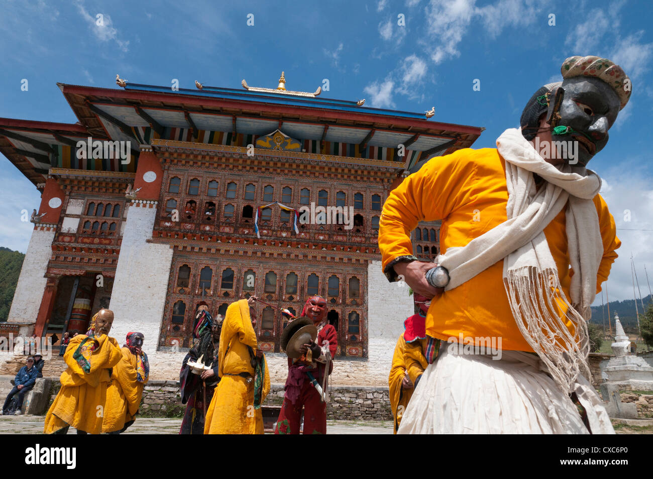 Traditional Buddhist festival in Ura, Bumthang, Bhutan, Asia Stock Photo