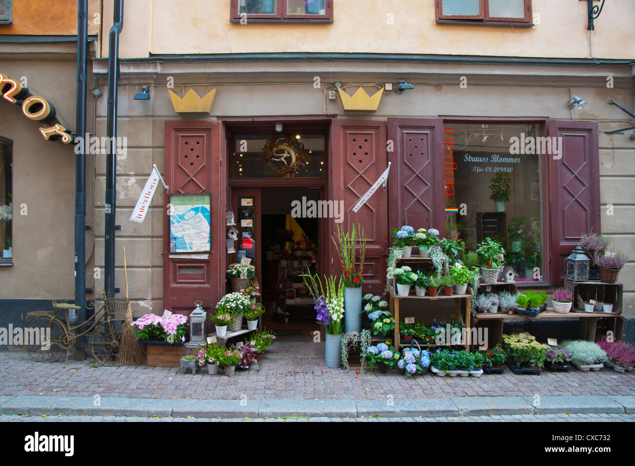 Flower shop Gamla Stan the old town Stockholm Sweden Europe Stock Photo