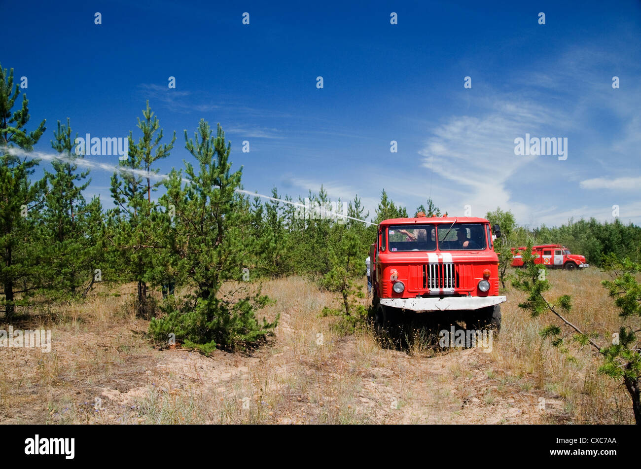 Russian firetruck, Ukraine Donetsk Stock Photo