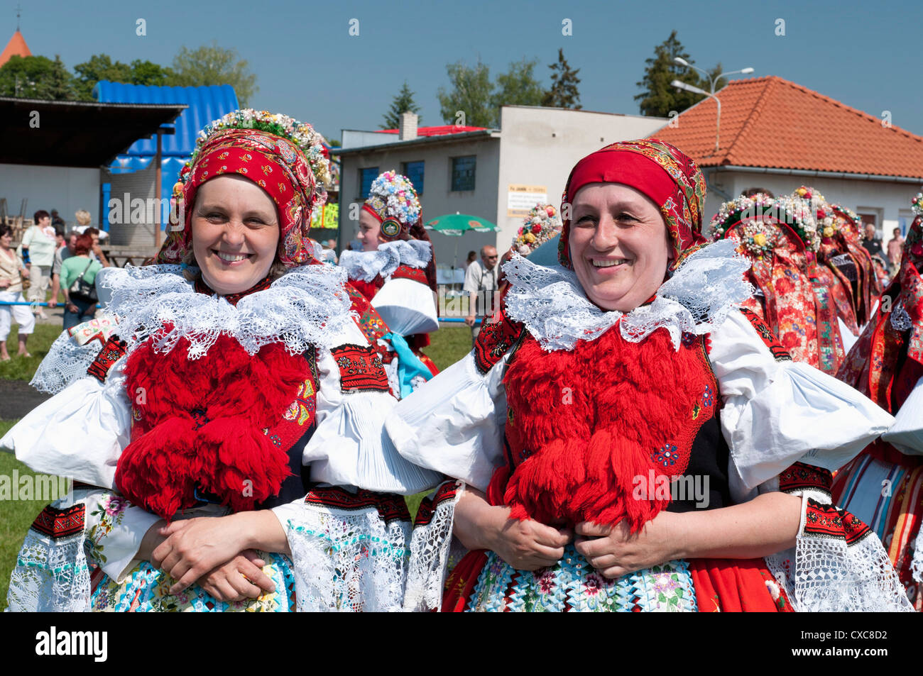 Women in folk dress, The Ride of the Kings festival, Vlcnov, Zlinsko, Czech Republic, Europe Stock Photo
