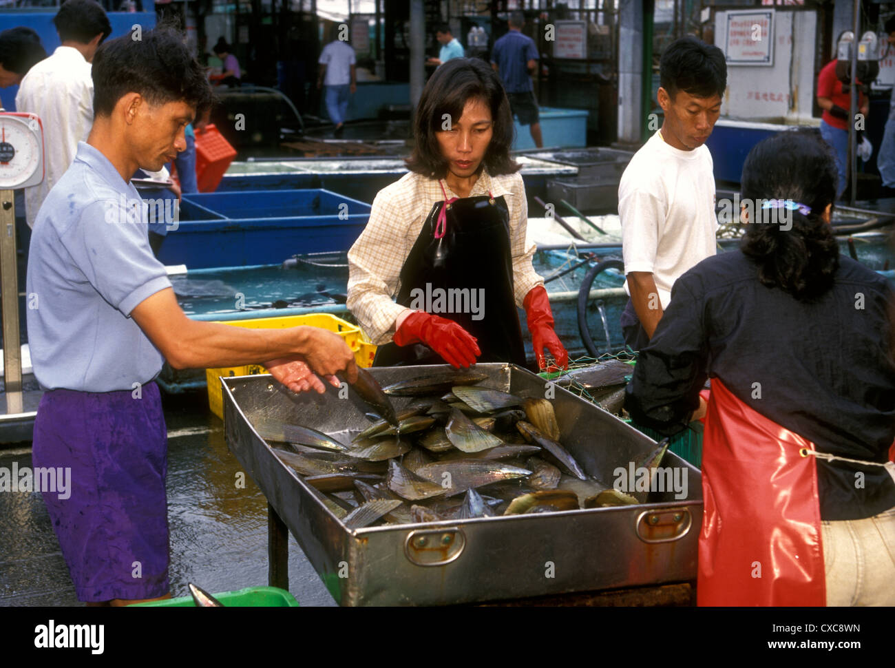 Chinese woman, adult woman, seafood vendor, worker, working, Aberdeen