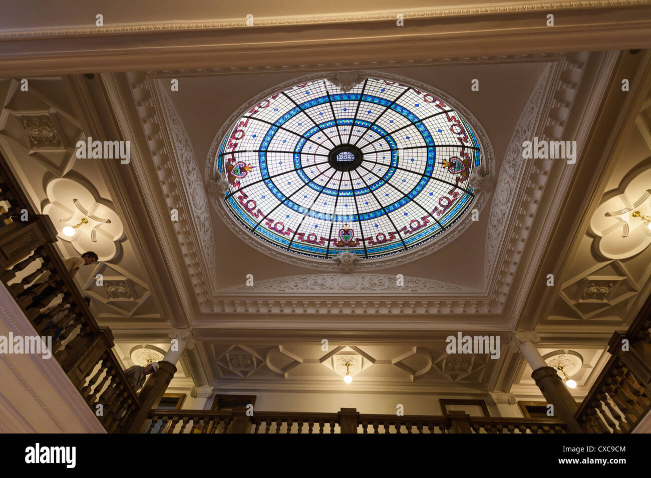 Stained Glass Dome Skylight at Boldt Castle and balcony. Brennan