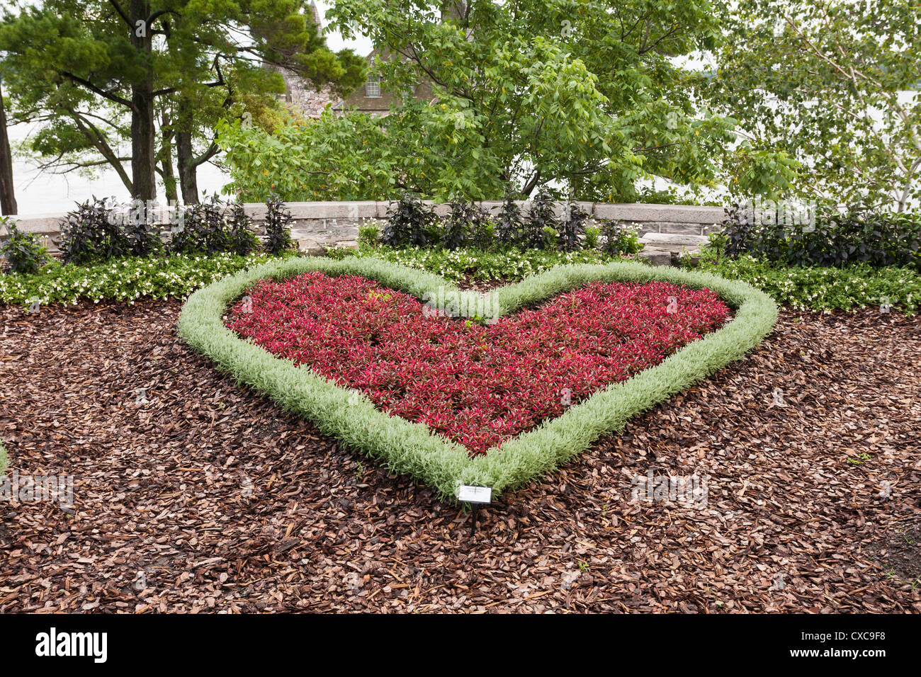 Heart shaped planing at Boldt Castle. A garden planing in a shape that reminds you of the history of the castle and the island Stock Photo