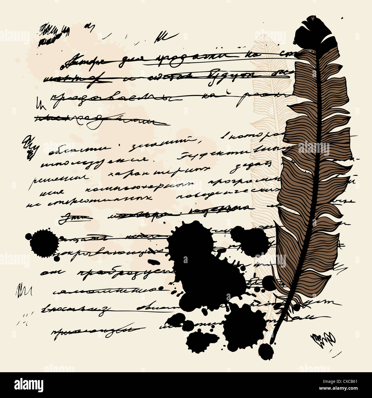 Vintage hand drawn background. Feather vector text Stock Photo - Alamy