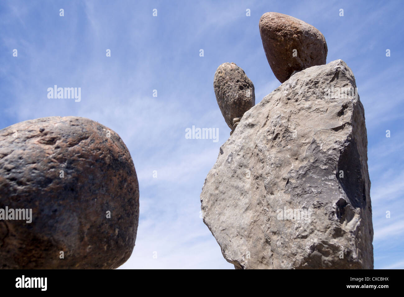 Towering Balance Inukshuk Rock Sculpture. Built along the Ottawa River