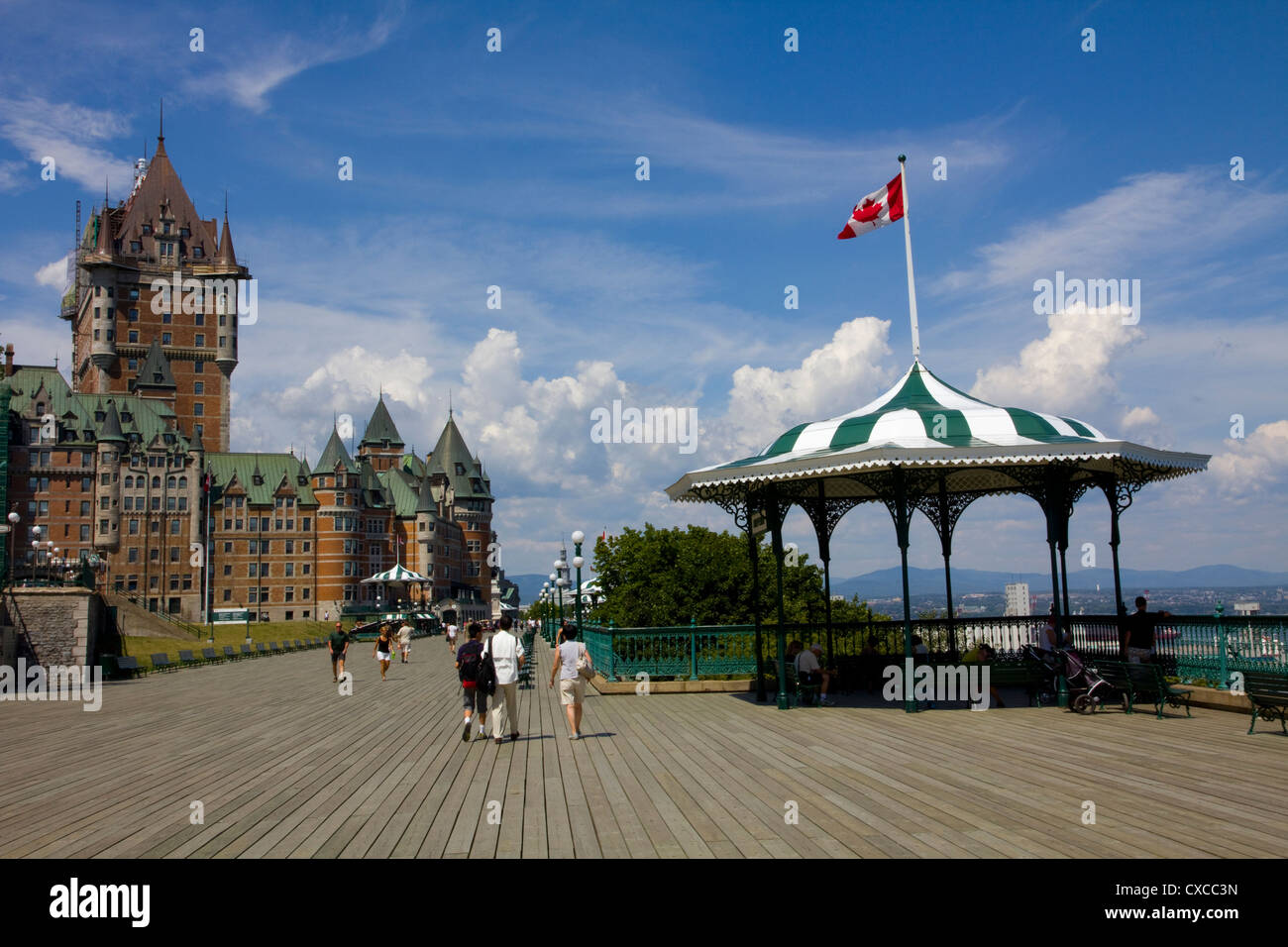 Fairmont Le Chateaux Frontenac, from Dufferin Terrace overlooking the St. Lawrence River, Quebec City, Canada Stock Photo