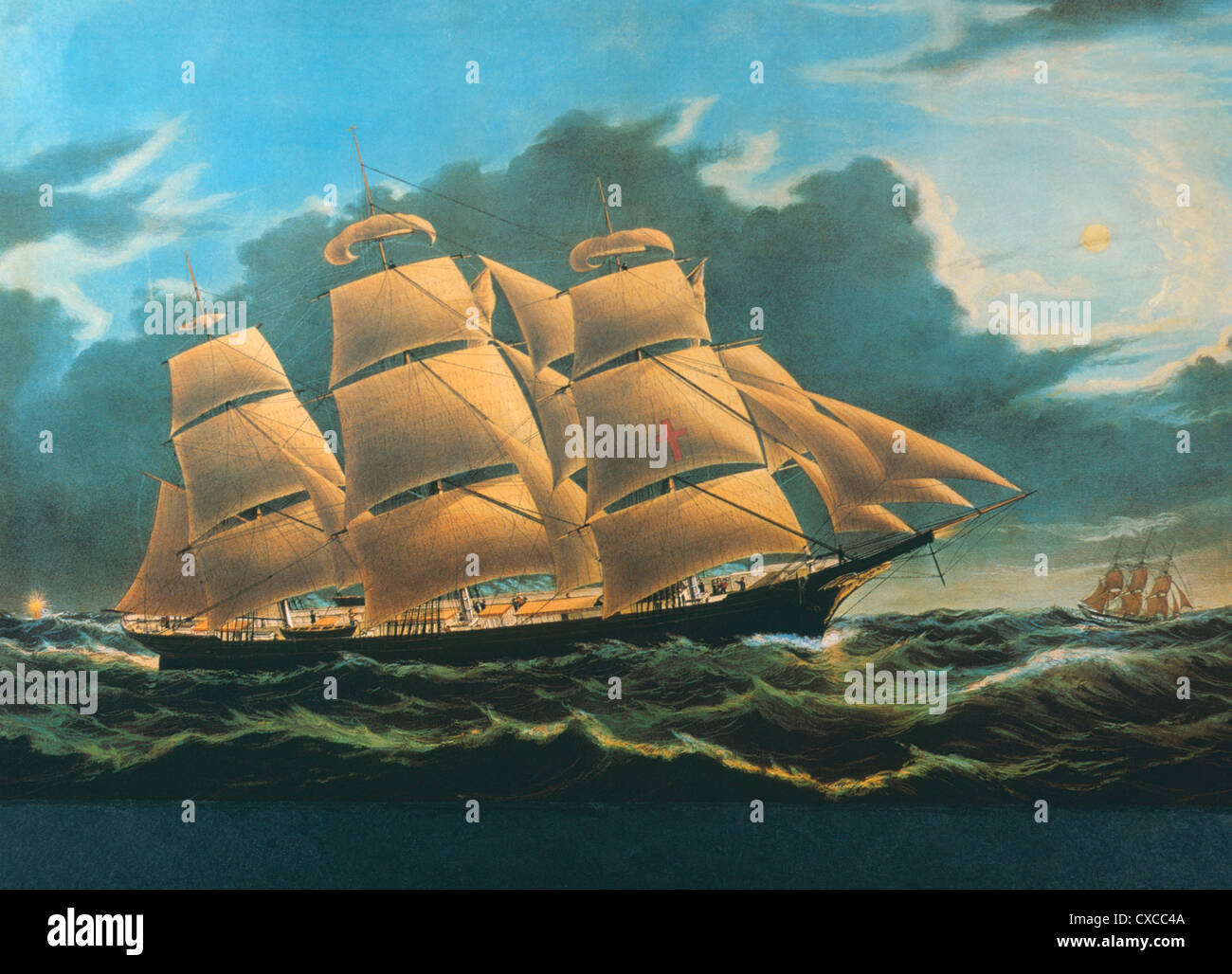 Clipper Ship, Dreadnought, off Tuskar Light, Currier and Ives, Lithograph, Circa 1856 Stock Photo