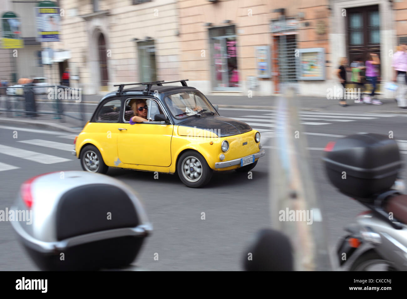 Italy, Rome, Rom, Roma, city, drive, driving, fiat 500, Via del Corso Stock Photo