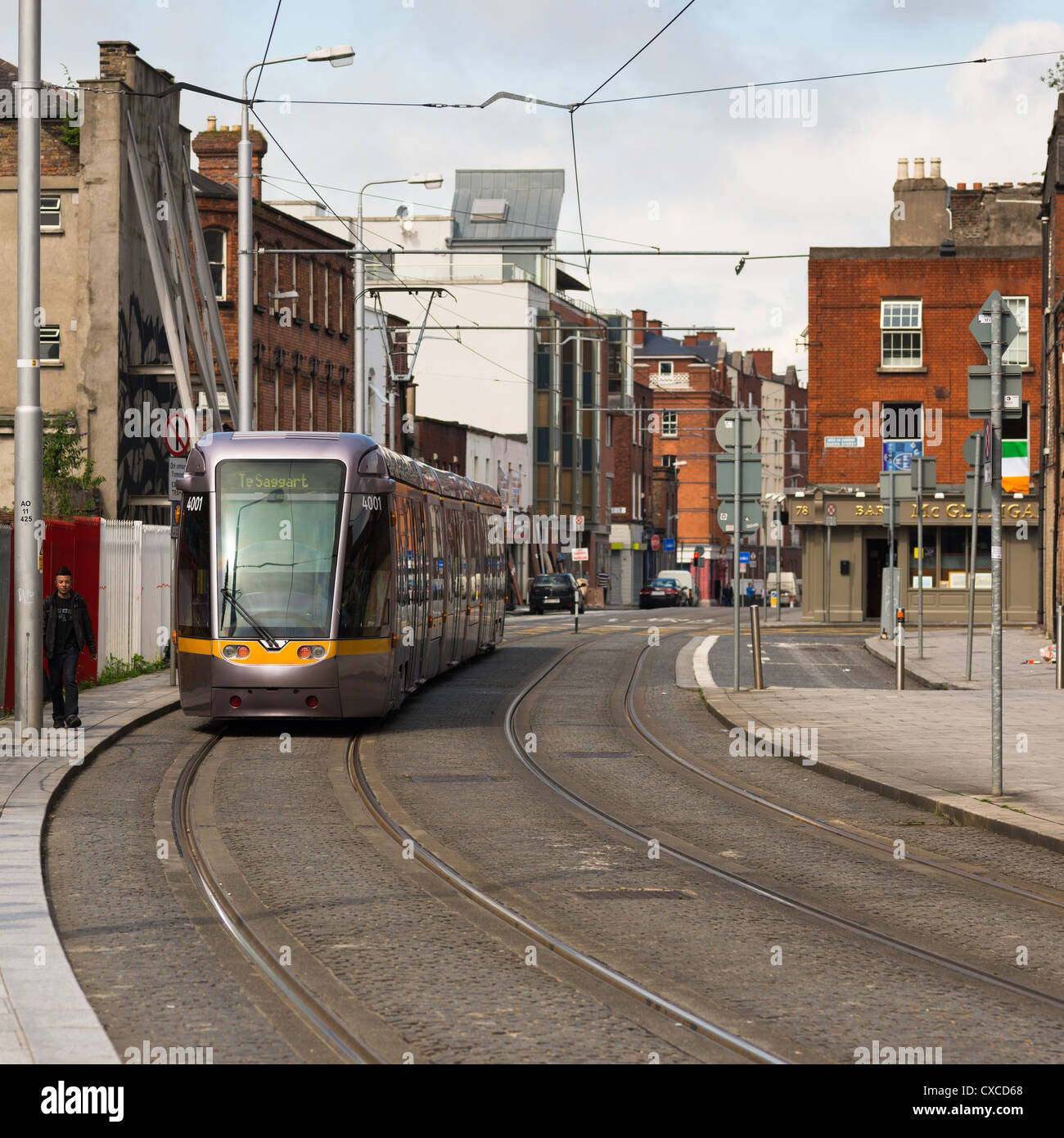 Dublin tram on the move. Republic of Ireland. Stock Photo