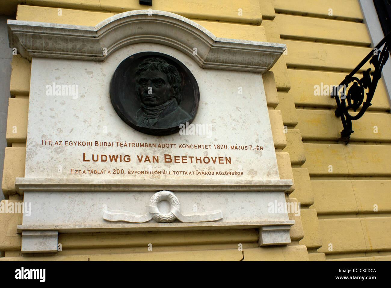 Plaque Ludwig Beethoven recording the date Ludwig Van Beethoven performed in Budapest  May 1800 Stock Photo