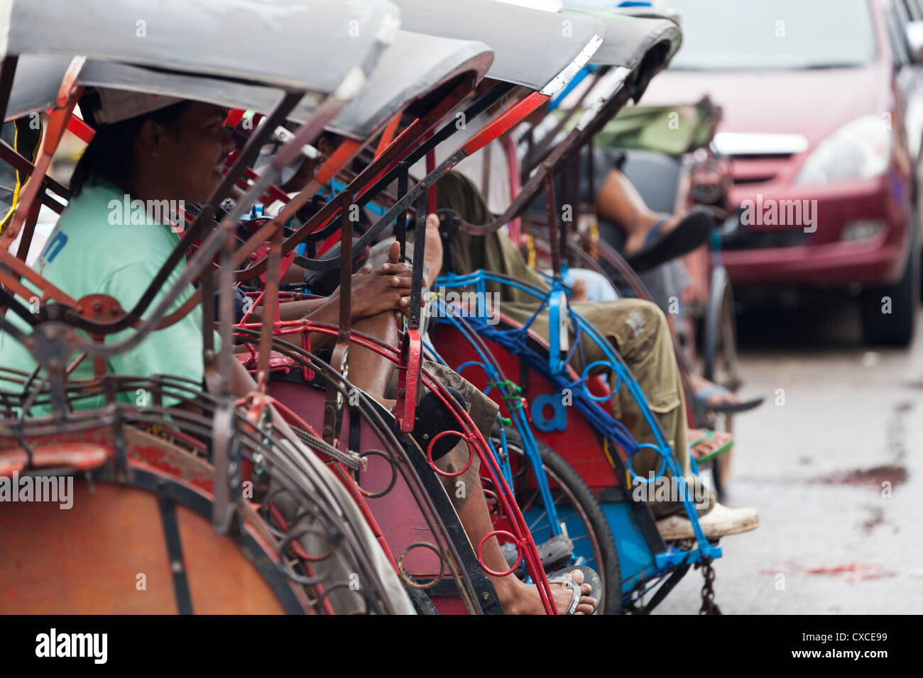 Rickshaws in Banjarmasin in Indonesia Stock Photo