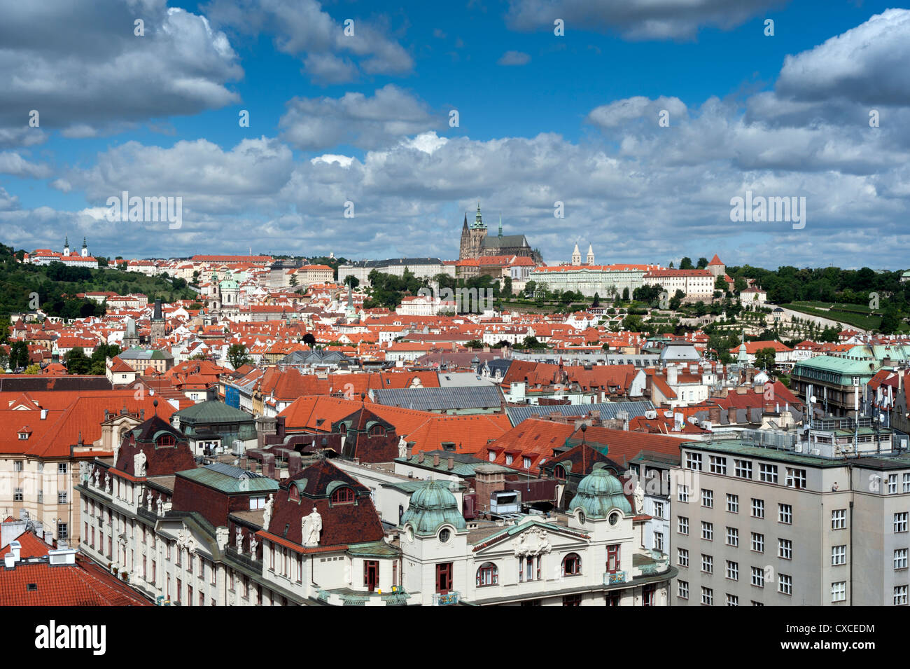 Prague - Panorama with Hradcany and Old Town Stock Photo