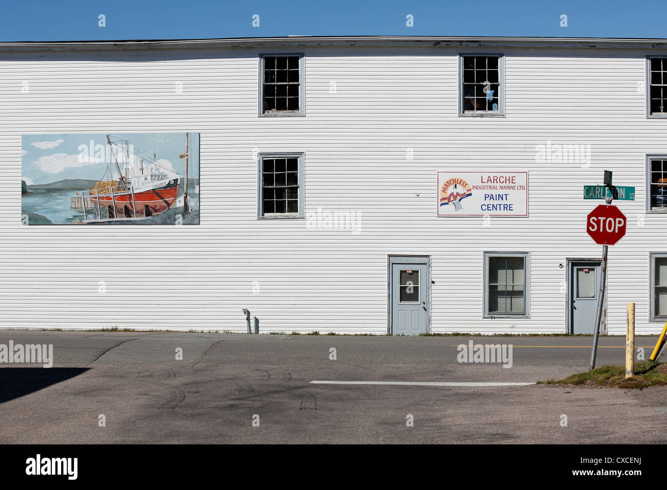 A building along the waterfront, Digby, Nova Scotia Canada Stock Photo