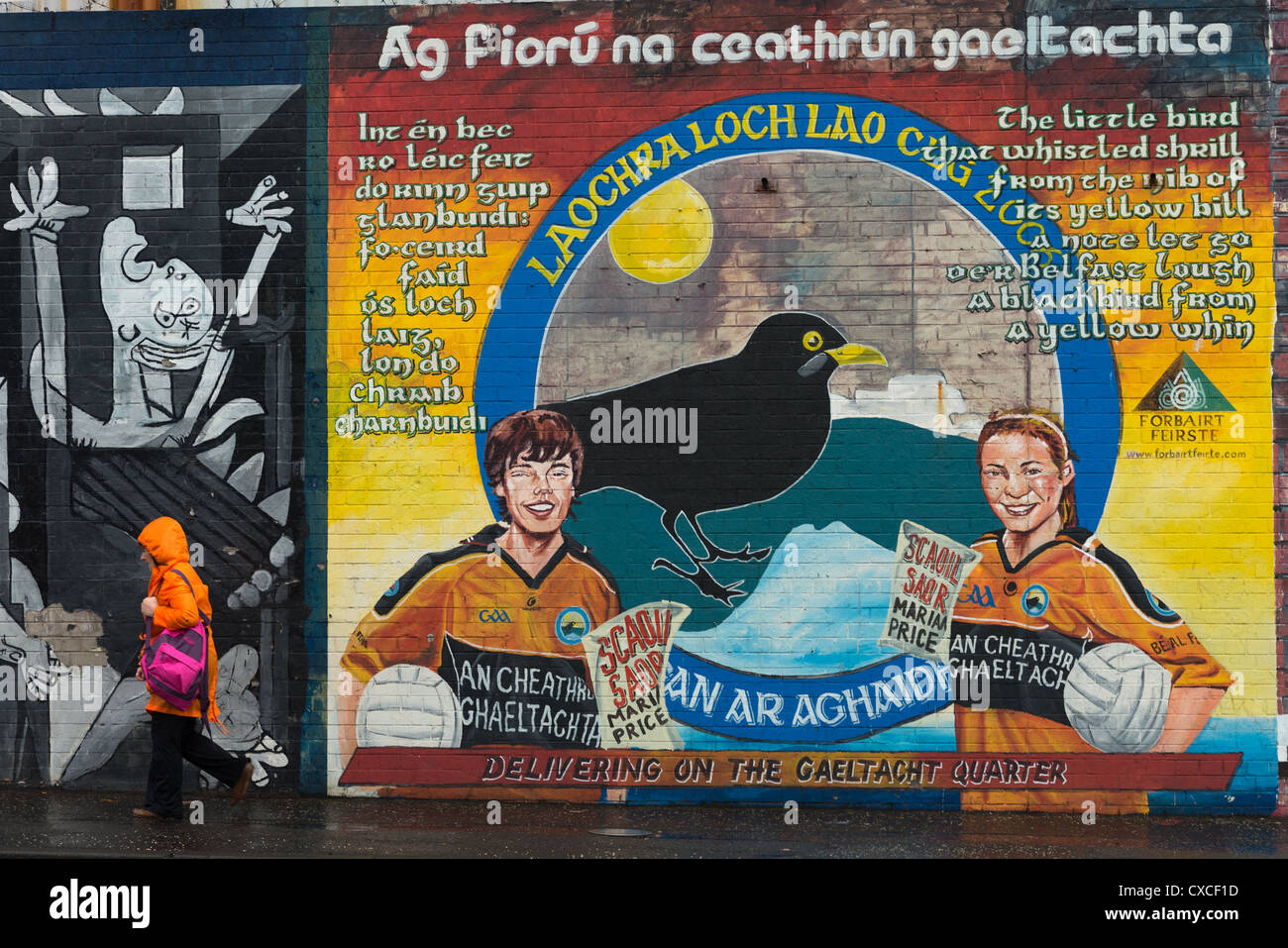 Political murals on Catholic Falls road, Belfast in Northern Ireland. Stock Photo