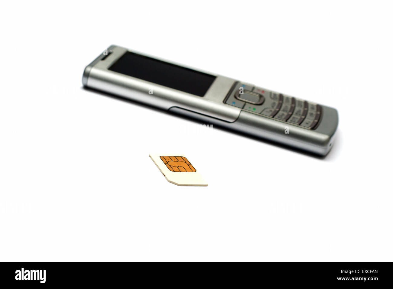 Phone and SIM card on a white background Stock Photo