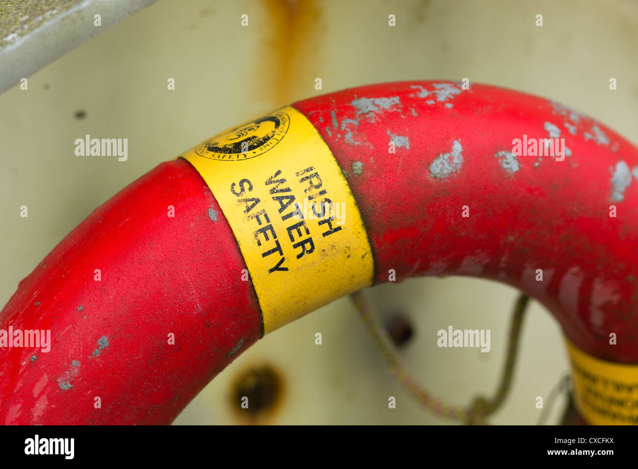 Irish Water safety lifebelt on Galway coast, Republic of Ireland Stock